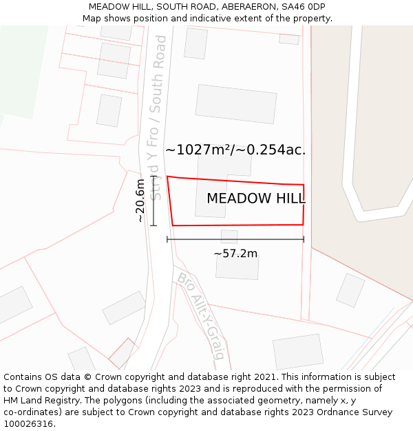 MEADOW HILL, SOUTH ROAD, ABERAERON, SA46 0DP: Plot and title map