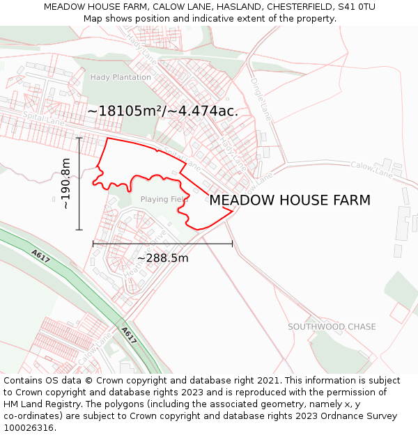 MEADOW HOUSE FARM, CALOW LANE, HASLAND, CHESTERFIELD, S41 0TU: Plot and title map