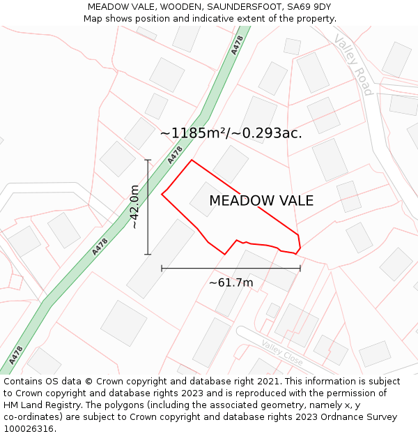 MEADOW VALE, WOODEN, SAUNDERSFOOT, SA69 9DY: Plot and title map