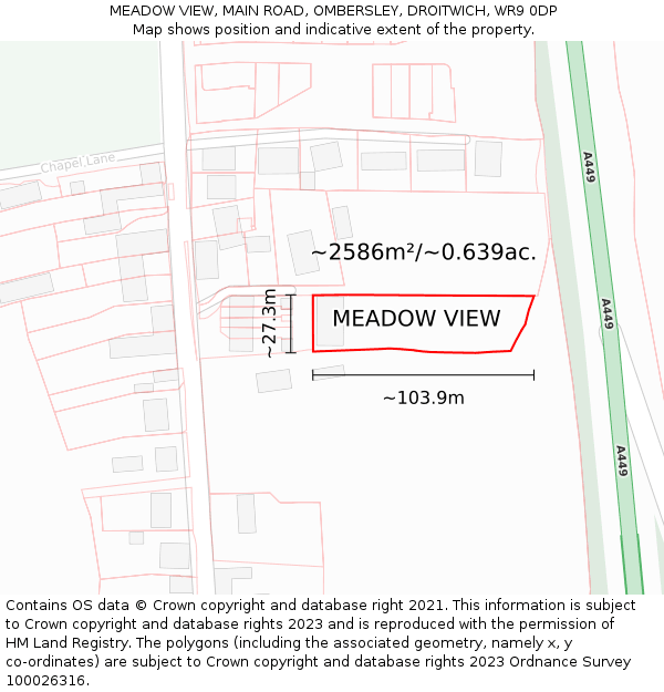 MEADOW VIEW, MAIN ROAD, OMBERSLEY, DROITWICH, WR9 0DP: Plot and title map