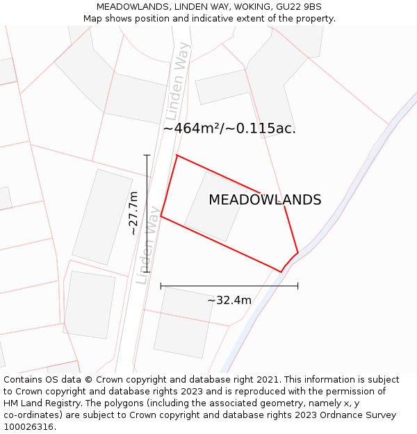 MEADOWLANDS, LINDEN WAY, WOKING, GU22 9BS: Plot and title map