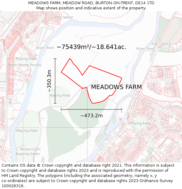MEADOWS FARM, MEADOW ROAD, BURTON-ON-TRENT, DE14 1TD: Plot and title map