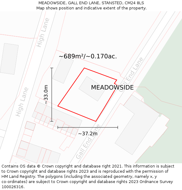 MEADOWSIDE, GALL END LANE, STANSTED, CM24 8LS: Plot and title map