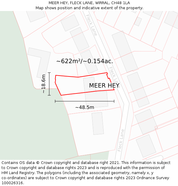 MEER HEY, FLECK LANE, WIRRAL, CH48 1LA: Plot and title map