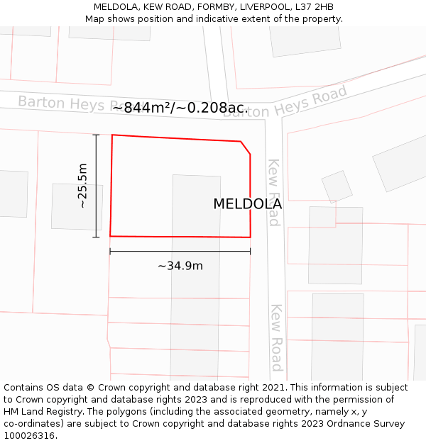 MELDOLA, KEW ROAD, FORMBY, LIVERPOOL, L37 2HB: Plot and title map