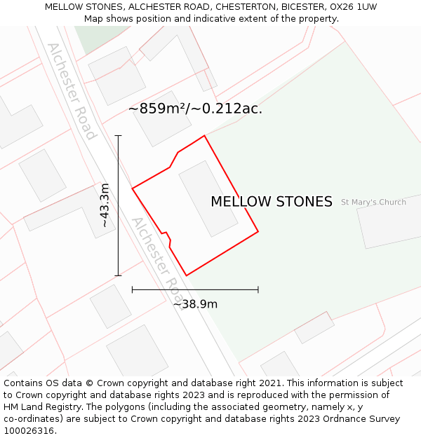 MELLOW STONES, ALCHESTER ROAD, CHESTERTON, BICESTER, OX26 1UW: Plot and title map