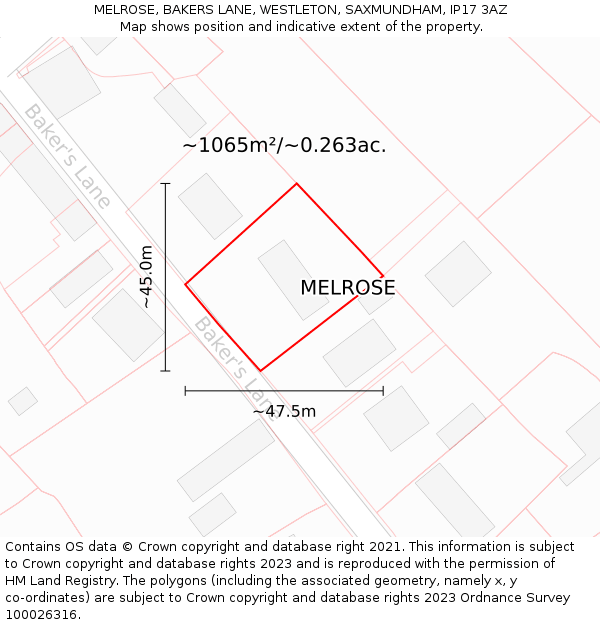 MELROSE, BAKERS LANE, WESTLETON, SAXMUNDHAM, IP17 3AZ: Plot and title map