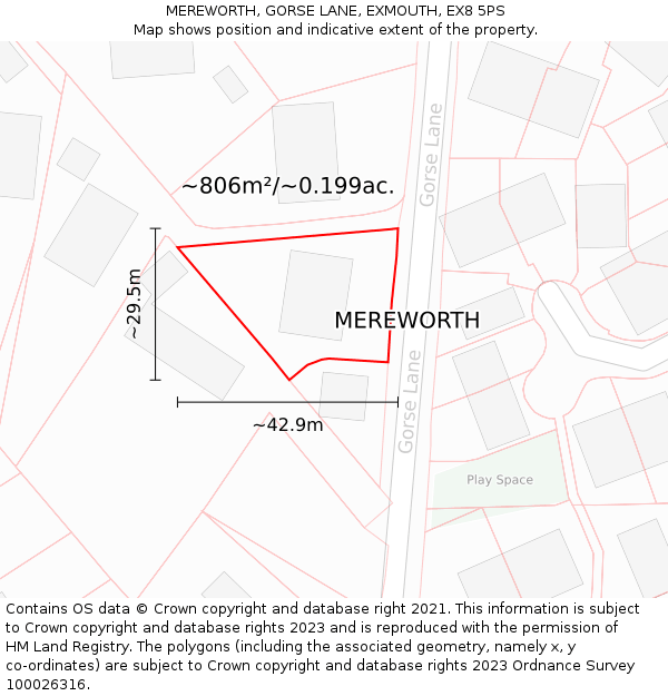 MEREWORTH, GORSE LANE, EXMOUTH, EX8 5PS: Plot and title map