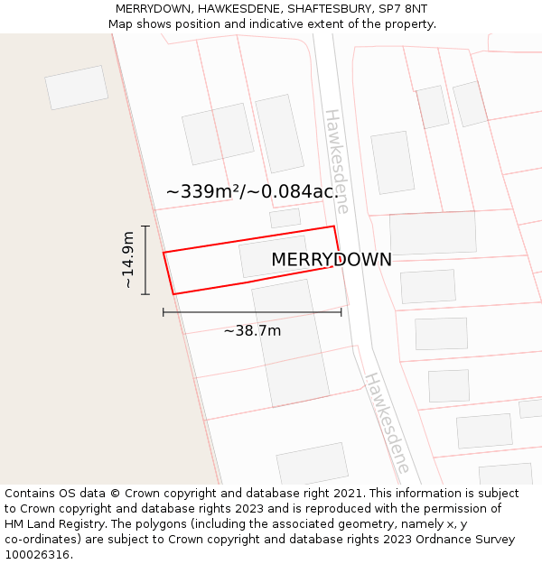 MERRYDOWN, HAWKESDENE, SHAFTESBURY, SP7 8NT: Plot and title map