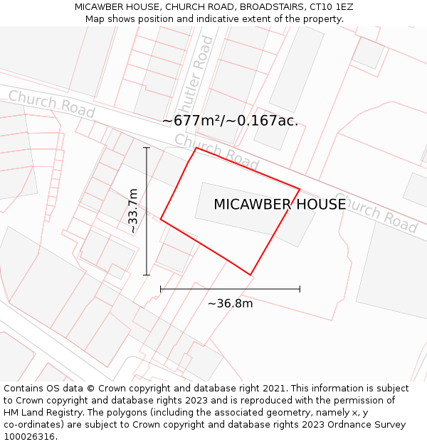 MICAWBER HOUSE, CHURCH ROAD, BROADSTAIRS, CT10 1EZ: Plot and title map