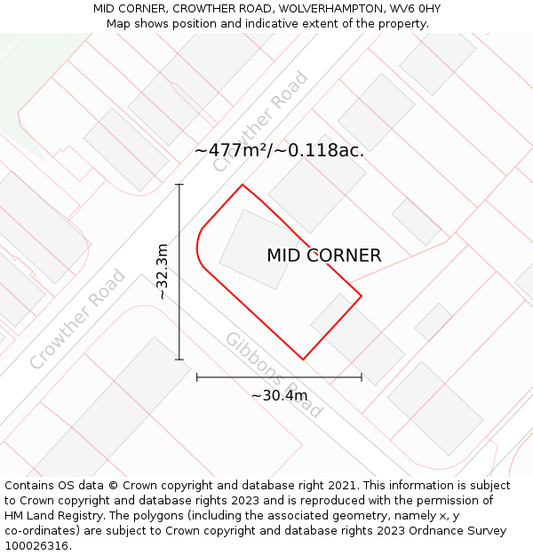 MID CORNER, CROWTHER ROAD, WOLVERHAMPTON, WV6 0HY: Plot and title map