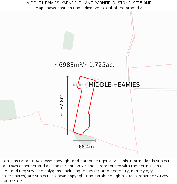 MIDDLE HEAMIES, YARNFIELD LANE, YARNFIELD, STONE, ST15 0NF: Plot and title map