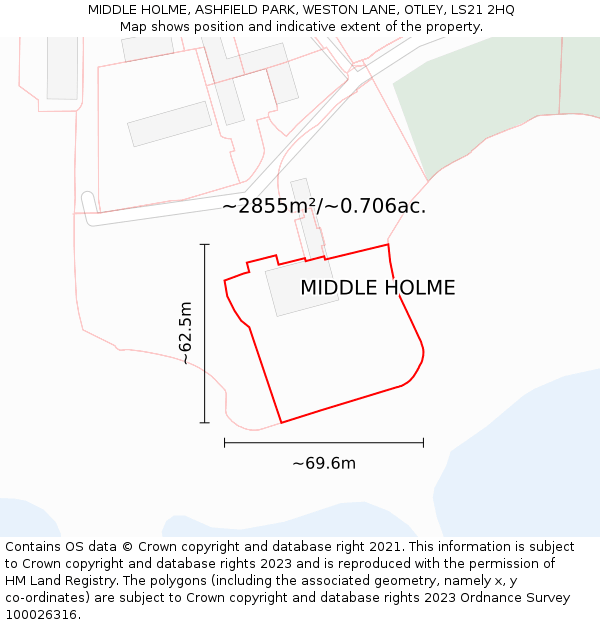 MIDDLE HOLME, ASHFIELD PARK, WESTON LANE, OTLEY, LS21 2HQ: Plot and title map