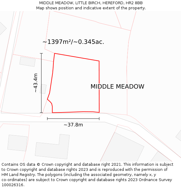 MIDDLE MEADOW, LITTLE BIRCH, HEREFORD, HR2 8BB: Plot and title map