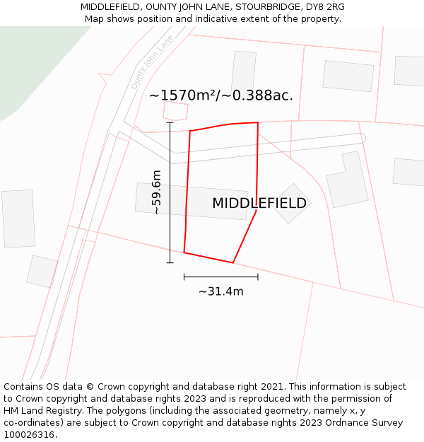 MIDDLEFIELD, OUNTY JOHN LANE, STOURBRIDGE, DY8 2RG: Plot and title map