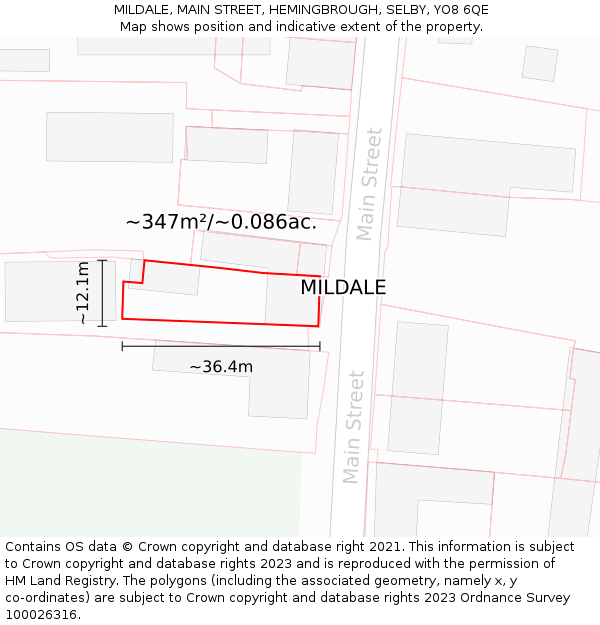 MILDALE, MAIN STREET, HEMINGBROUGH, SELBY, YO8 6QE: Plot and title map