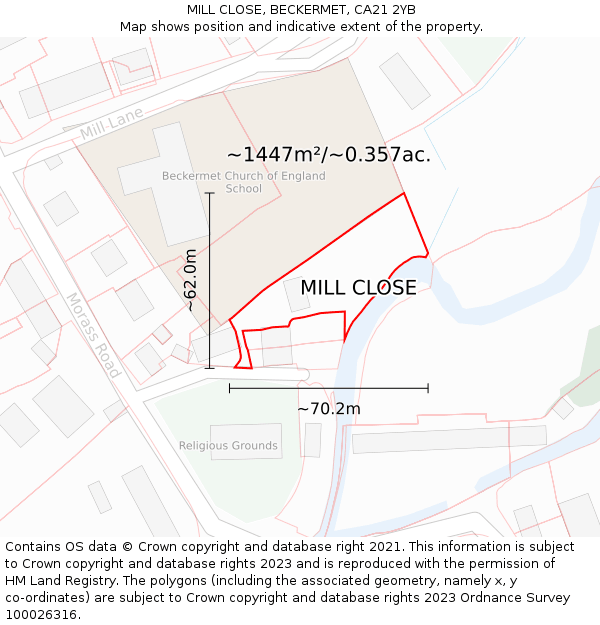 MILL CLOSE, BECKERMET, CA21 2YB: Plot and title map