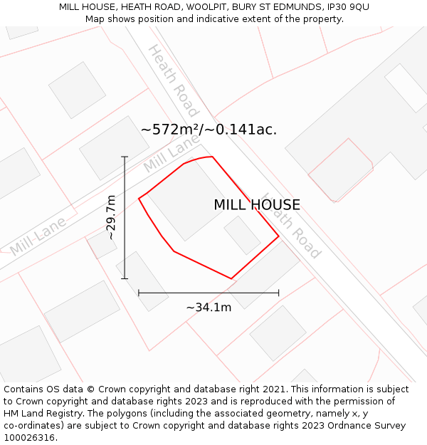 MILL HOUSE, HEATH ROAD, WOOLPIT, BURY ST EDMUNDS, IP30 9QU: Plot and title map