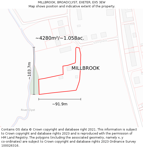 MILLBROOK, BROADCLYST, EXETER, EX5 3EW: Plot and title map