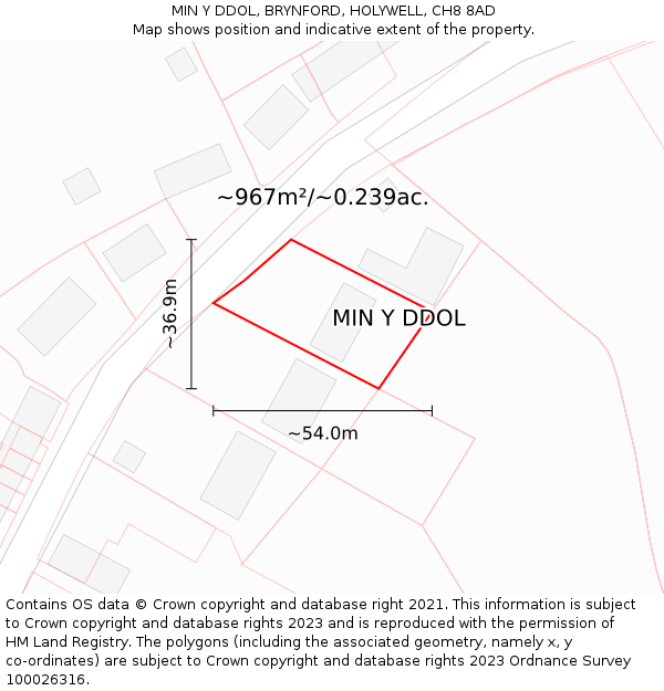 MIN Y DDOL, BRYNFORD, HOLYWELL, CH8 8AD: Plot and title map