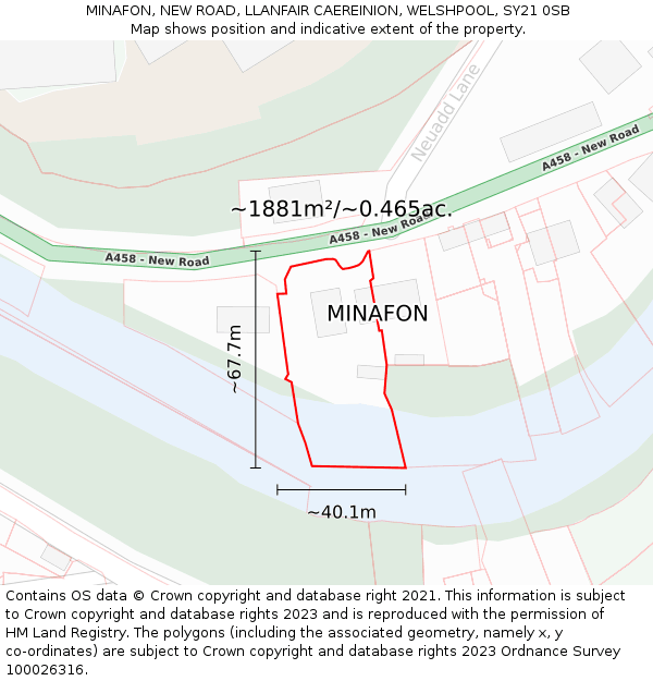 MINAFON, NEW ROAD, LLANFAIR CAEREINION, WELSHPOOL, SY21 0SB: Plot and title map