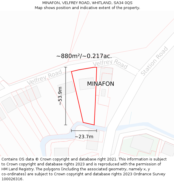 MINAFON, VELFREY ROAD, WHITLAND, SA34 0QS: Plot and title map