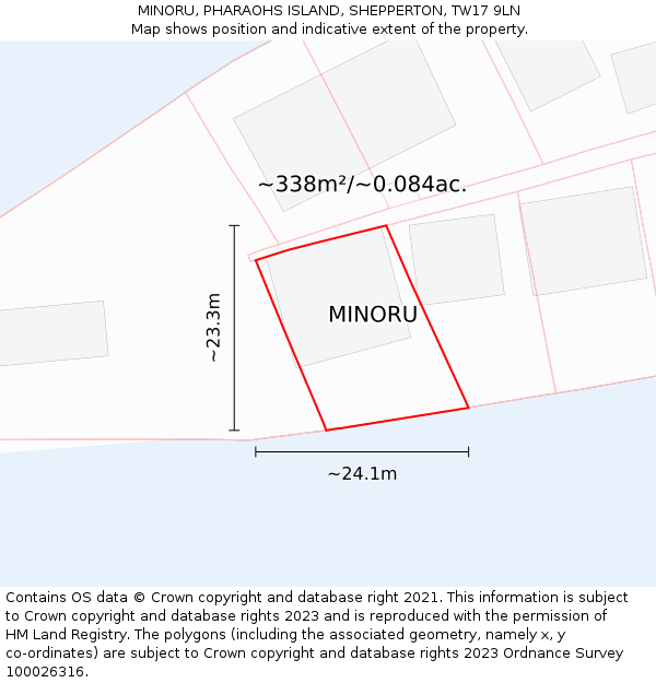 MINORU, PHARAOHS ISLAND, SHEPPERTON, TW17 9LN: Plot and title map