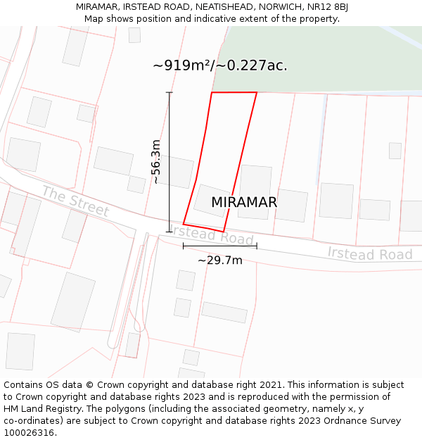 MIRAMAR, IRSTEAD ROAD, NEATISHEAD, NORWICH, NR12 8BJ: Plot and title map