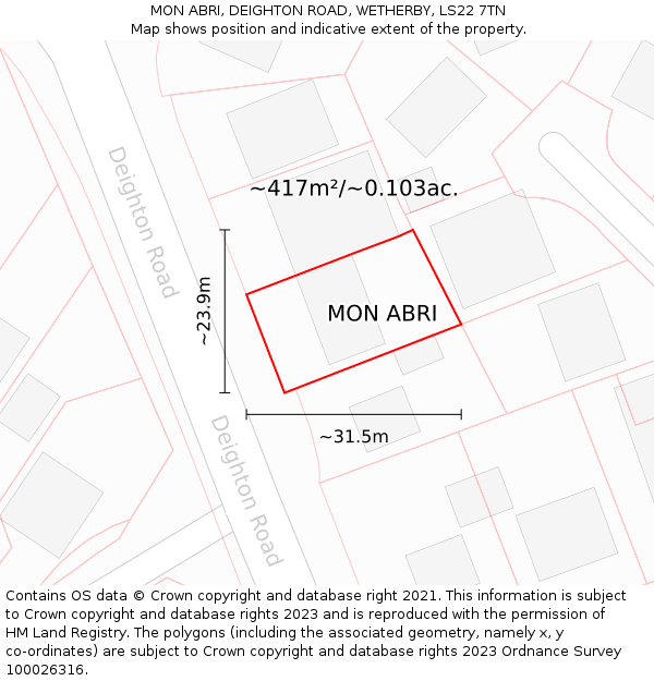 MON ABRI, DEIGHTON ROAD, WETHERBY, LS22 7TN: Plot and title map