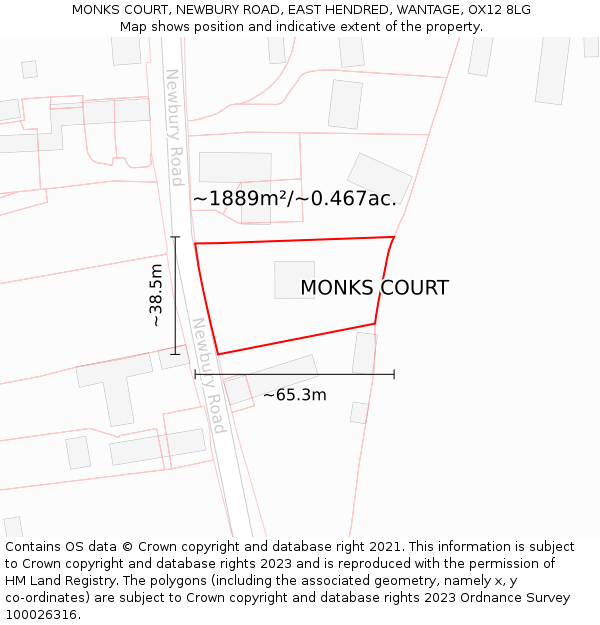 MONKS COURT, NEWBURY ROAD, EAST HENDRED, WANTAGE, OX12 8LG: Plot and title map