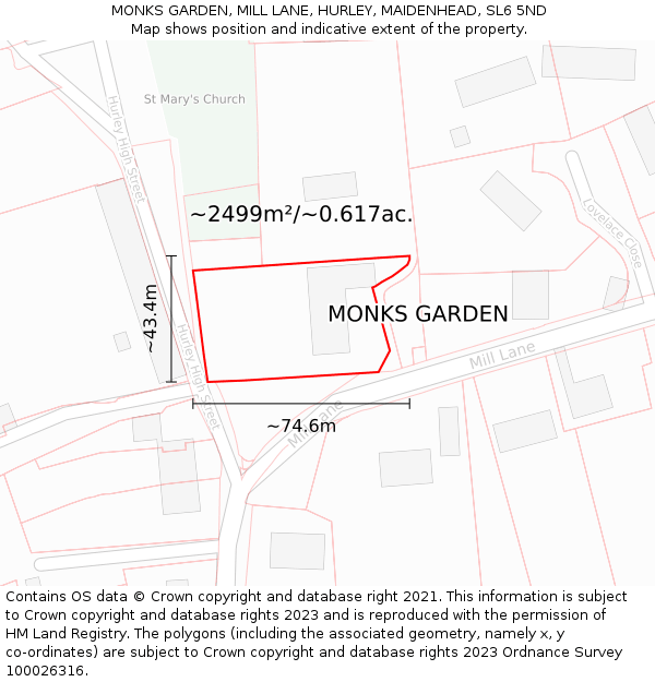 MONKS GARDEN, MILL LANE, HURLEY, MAIDENHEAD, SL6 5ND: Plot and title map