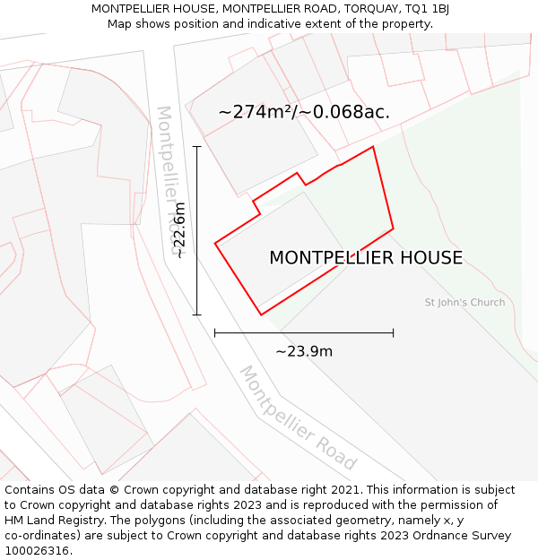 MONTPELLIER HOUSE, MONTPELLIER ROAD, TORQUAY, TQ1 1BJ: Plot and title map