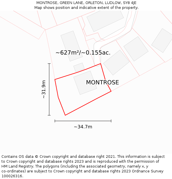 MONTROSE, GREEN LANE, ORLETON, LUDLOW, SY8 4JE: Plot and title map