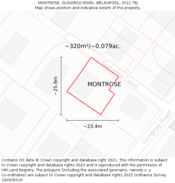 MONTROSE, GUNGROG ROAD, WELSHPOOL, SY21 7EJ: Plot and title map