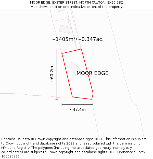 MOOR EDGE, EXETER STREET, NORTH TAWTON, EX20 2BZ: Plot and title map