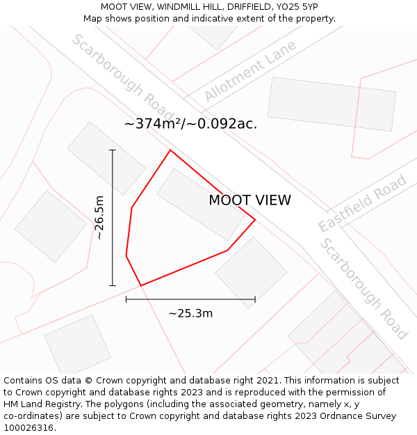 MOOT VIEW, WINDMILL HILL, DRIFFIELD, YO25 5YP: Plot and title map