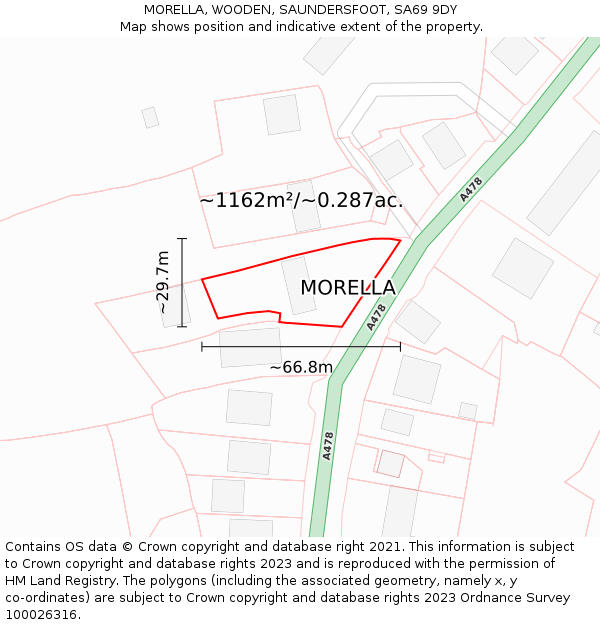 MORELLA, WOODEN, SAUNDERSFOOT, SA69 9DY: Plot and title map