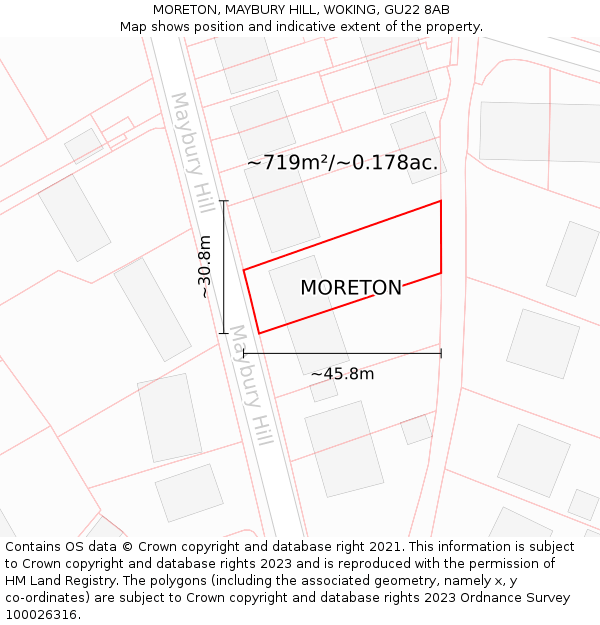 MORETON, MAYBURY HILL, WOKING, GU22 8AB: Plot and title map