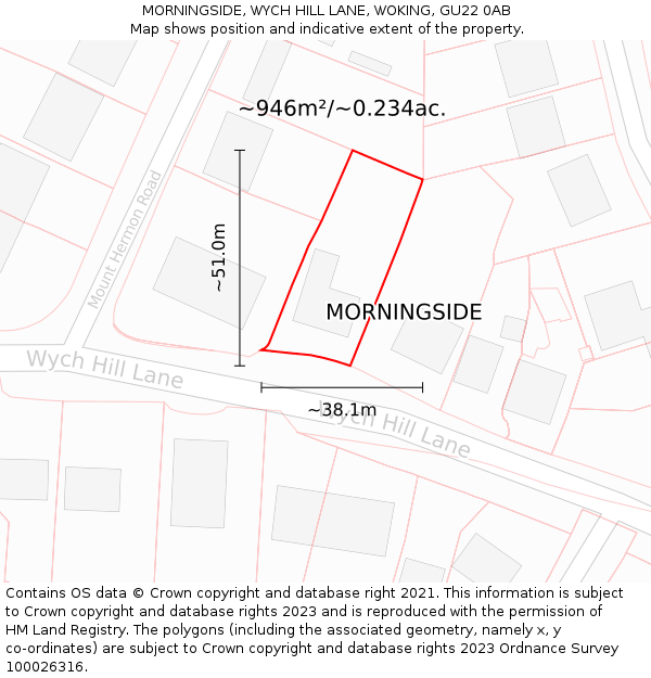 MORNINGSIDE, WYCH HILL LANE, WOKING, GU22 0AB: Plot and title map