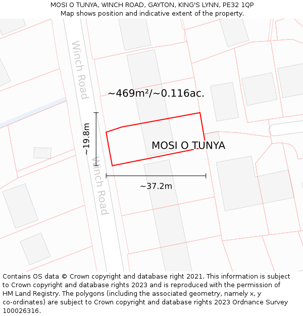 MOSI O TUNYA, WINCH ROAD, GAYTON, KING'S LYNN, PE32 1QP: Plot and title map