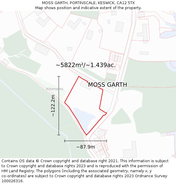 MOSS GARTH, PORTINSCALE, KESWICK, CA12 5TX: Plot and title map