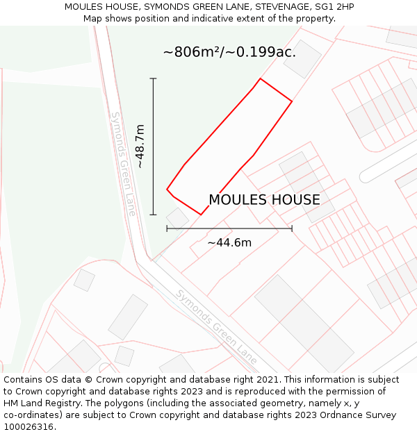 MOULES HOUSE, SYMONDS GREEN LANE, STEVENAGE, SG1 2HP: Plot and title map