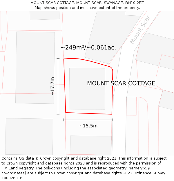 MOUNT SCAR COTTAGE, MOUNT SCAR, SWANAGE, BH19 2EZ: Plot and title map