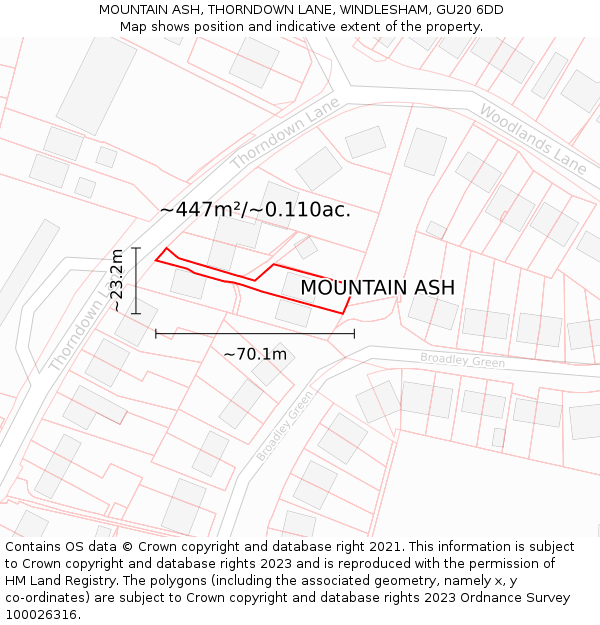 MOUNTAIN ASH, THORNDOWN LANE, WINDLESHAM, GU20 6DD: Plot and title map