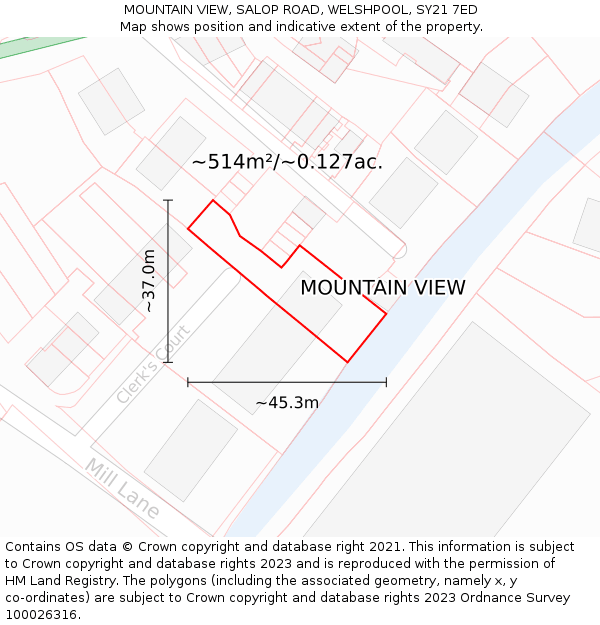 MOUNTAIN VIEW, SALOP ROAD, WELSHPOOL, SY21 7ED: Plot and title map