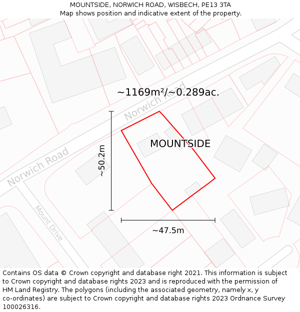 MOUNTSIDE, NORWICH ROAD, WISBECH, PE13 3TA: Plot and title map