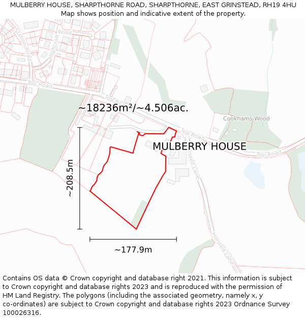 MULBERRY HOUSE, SHARPTHORNE ROAD, SHARPTHORNE, EAST GRINSTEAD, RH19 4HU: Plot and title map