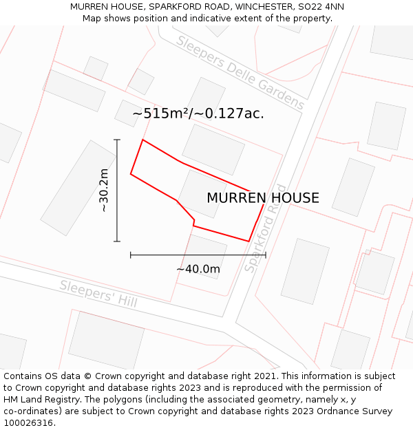 MURREN HOUSE, SPARKFORD ROAD, WINCHESTER, SO22 4NN: Plot and title map