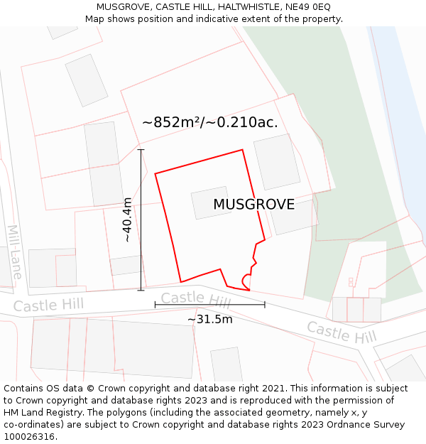 MUSGROVE, CASTLE HILL, HALTWHISTLE, NE49 0EQ: Plot and title map