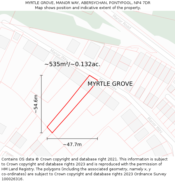 MYRTLE GROVE, MANOR WAY, ABERSYCHAN, PONTYPOOL, NP4 7DR: Plot and title map